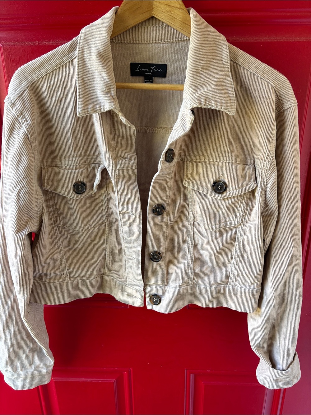 Love Tree Beige Corduroy Cropped Jacket
